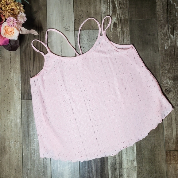 Eyelet Strappy Scoop-Neck Tank Top Light Pink Size Large - Picture 16 of 16